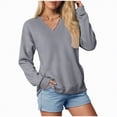 thumbnail image 1 of Godom V Neck Sweatshirts Women Long Sleeve Tops 2025 Fall Fashion Clothes Winter Pullover with Pockets S-3XL, 1 of 7
