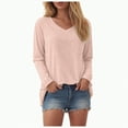thumbnail image 1 of Godom V Neck T Shirts for Women Long Sleeve Tops Solid Color Tee Casual Shirts, 1 of 7