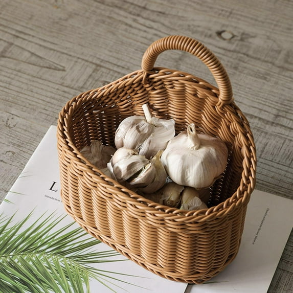 Godom Wicker Storage Basket with Handle Shopping Basket Semi-Circular Woven Rattan Wall Hanging Planter Basket for Home Garden Wedding Wall Decor - 1PC