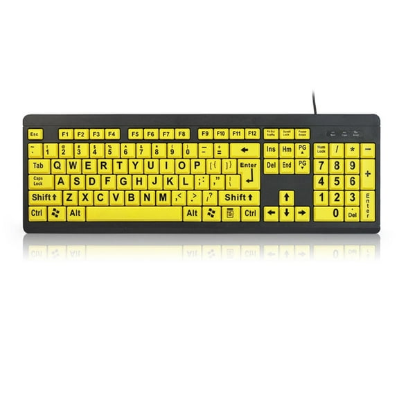 Godom Wired USB Large Print Computer Keyboard for Low Vision Users High Contrast 104 Keys Letters for Old Men