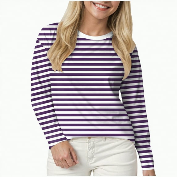 Godom Women Blouses Dressy Casual Autumn Winter Long Sleeve Shirts Crew Neck Striped Tunic Tops