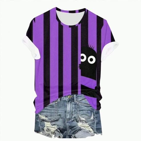 Godom Women Fall Halloween Shirt Print Graphic Tees Pumpkin Short Sleeve Tops