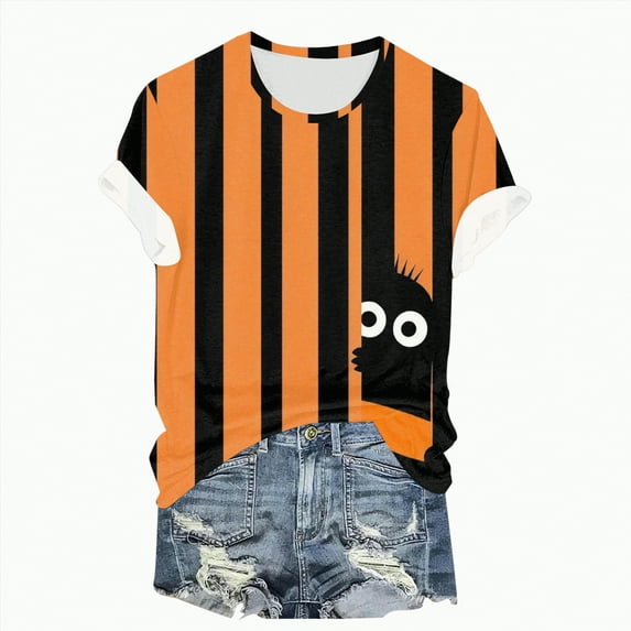 Godom Women Fall Halloween Shirt Print Graphic Tees Pumpkin Short Sleeve Tops