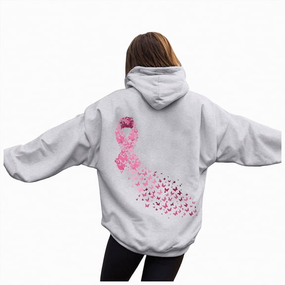 Godom Women Hoodie Pink Ribbon Hoodies Long Sleeve Drawstring Sweatshirts with Pocket