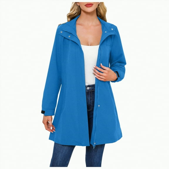 Godom Women Waterproof Lightweight Rain Jacket Long Windproof Loose Rain Coats Active Outdoor Hooded Windbreaker