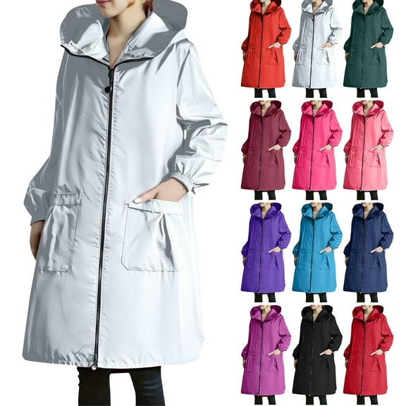 Godom Women Waterproof Raincoat Long Hooded Windbreaker Trench Jacket Plus Size Zipper Jacket Rain Jackets 2025