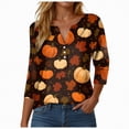 thumbnail image 1 of Godom Women's 3/4 Sleeve V-Neck Shirts Fall Graphic Tees Halloween Casual T-Shirt, 1 of 5