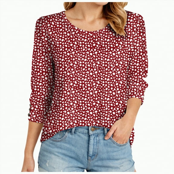 Godom Women's Casual 3/4 Sleeve T-Shirts Round Neck Cute Tunic Tops Basic Tees Blouses Business Work Tee Top