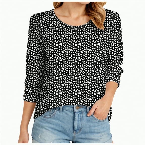 Godom Women's Casual 3/4 Sleeve T-Shirts Round Neck Cute Tunic Tops Basic Tees Blouses Business Work Tee Top