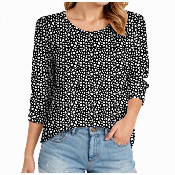 Godom Women's Casual 3/4 Sleeve T-Shirts Round Neck Cute Tunic Tops Basic Tees Blouses Business Work Tee Top