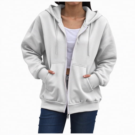 Godom Women's Drawstring Zip Up Cute Hoodies Fall Jacket Oversized Casual Solid Color Sweatshirts with Pocket
