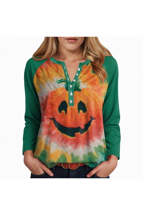 Women's Halloween Pumpkin T-Shirt Funny Long Sleeve Pullover Tops for Ladies