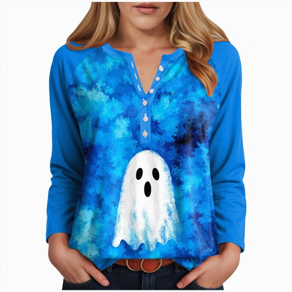 Godom Women's Halloween Pumpkin T-Shirt Funny Long Sleeve Pullover Tops for Ladies