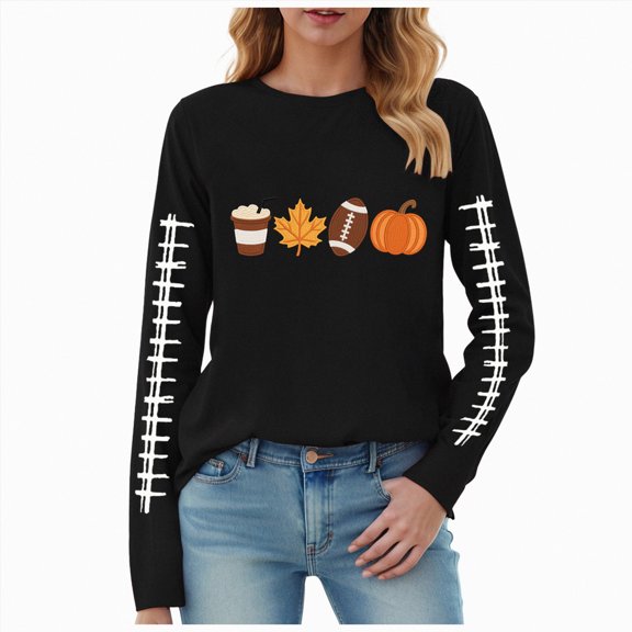 Godom Women's Halloween Funny T-Shirt Pumpkin Long Sleeve Cotton Top Tees