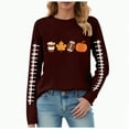 thumbnail image 1 of Godom Women's Halloween Funny T-Shirt Pumpkin Long Sleeve Cotton Top Tees, 1 of 4