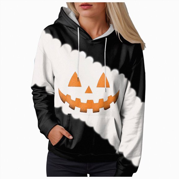 Godom Women's Halloween Hoodie Cute Ghost Graphic Sweatshirts Funny Pumpkin Face Tops Long Sleeve Hoodies 2025