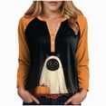 thumbnail image 1 of Godom Women's Halloween Long Sleeve V Neck Shirt Funny Graphic Top Fall Casual Loose Holiday T-Shirt, 1 of 7