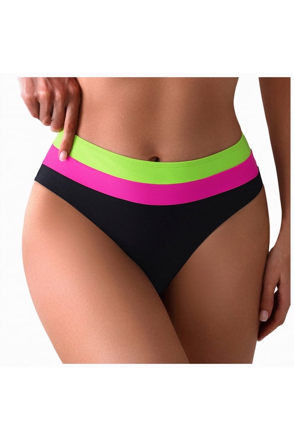 Women's High Cut Bikini Bottoms Mid Rise Tankini Swimsuit Bottom S-XL