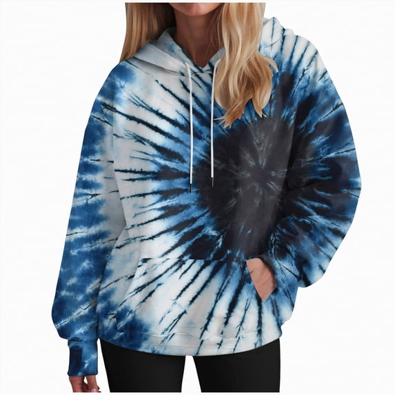 Godom Women's Hoodies Long Sleeve Sweatshirts Drawstring Pullover Tops with Pocket Casual Tiedye Gradient Print Hooded