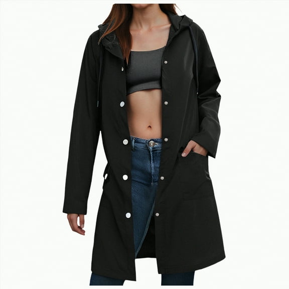 Godom Women's Rain Coat - Lightweight Plus Size Buttons Waterproof Rain Jacket for Women