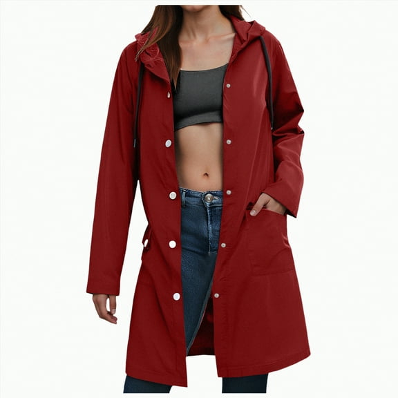 Godom Women's Rain Coat - Lightweight Plus Size Buttons Waterproof Rain Jacket for Women