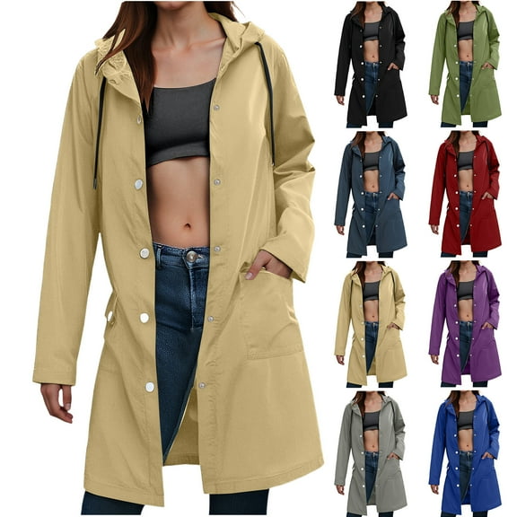 Godom Women's Rain Coat - Lightweight Plus Size Buttons Waterproof Rain Jacket for Women
