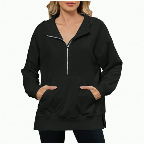 Godom Women's Sweatshirt Quarter-Zip V Neck Fleece Pullover Hoodie Oversized Hoodies