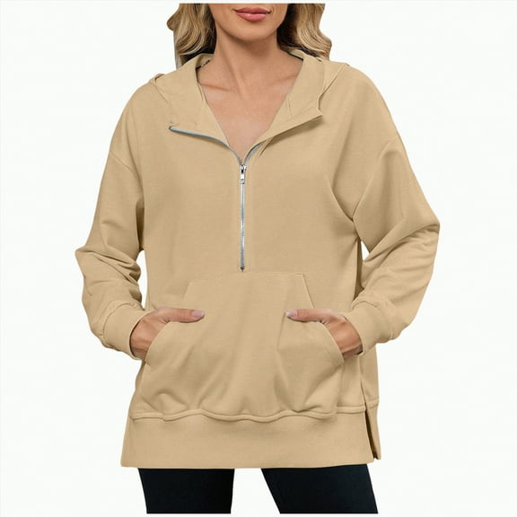 Godom Women's Sweatshirt Quarter-Zip V Neck Fleece Pullover Hoodie Oversized Hoodies