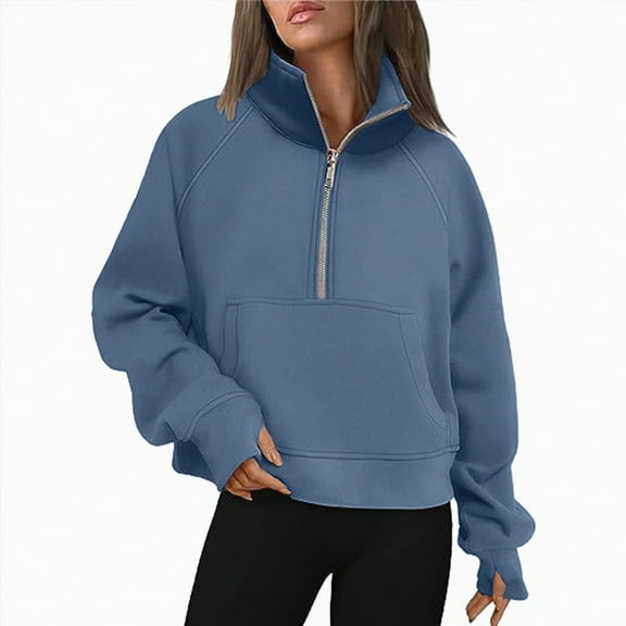 Godom Women's Sweatshirt Quarter-Zip V Neck Fleece Pullover Hoodie with Thumb Holes