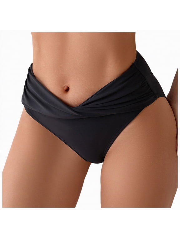 Women's Twist Bikini Bottom Moderate High Cut Swimsuit Bottom Cross V Cut Ruched Ruffles Bathing Suit Bottoms S-XL