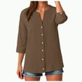 thumbnail image 1 of Godom Womens 3/4 Sleeve Button Down Shirts Cotton Linen Tops V Neck Casual Loose Fit Blouses, 1 of 7