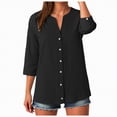 thumbnail image 1 of Godom Womens 3/4 Sleeve Button Down Shirts Cotton Linen Tops V Neck Casual Loose Fit Blouses, 1 of 7