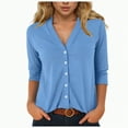 thumbnail image 1 of Godom Womens Button Down Shirts 3/4 Sleeve V Neck Dress Blouses Business Casual Tops, 1 of 7