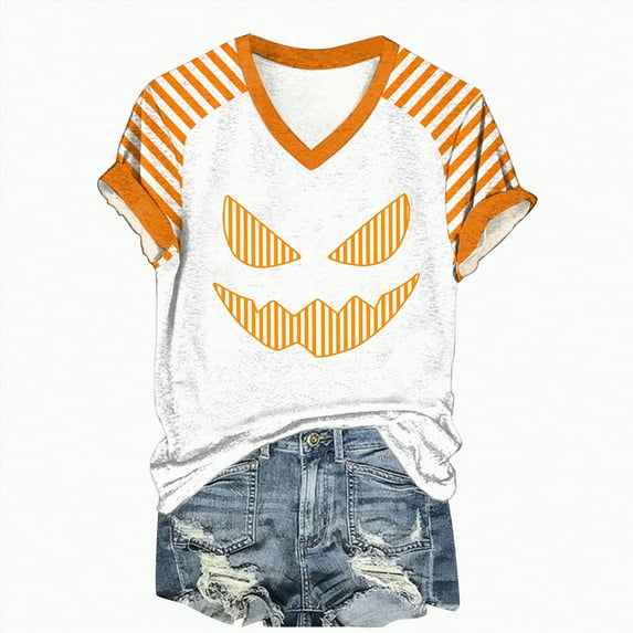 Godom Womens Halloween T-Shirt Funny Short Sleeve V Neck Graphic Tees Tops
