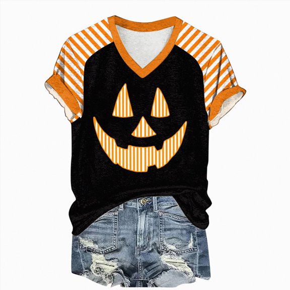 Godom Womens Halloween T-Shirt Funny Short Sleeve V Neck Graphic Tees Tops