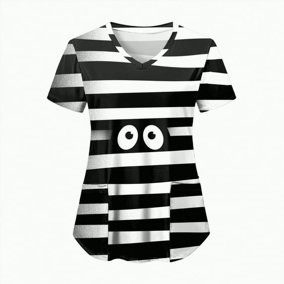 Godom Womens Halloween V Neck Shirt Funny Pumpkin Printed T Shirt Graphic Tee Fall Tops