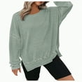thumbnail image 1 of Godom Womens Long Sleeve Tops Oversized Sweatshirts Waffle Knit Crew Neck Fashion Side Slits Casual Pullover, 1 of 7