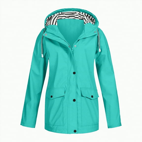 Godom Womens Plus Size Coats & Jackets Fall Autumn Winter Coats Solid Rain Outdoor Waterproof Hooded Windproof Womens Tops