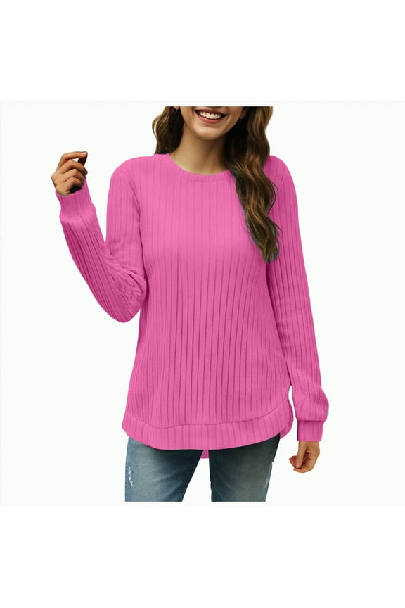 Womens Plus Size Tops Crewneck Long Sleeve Shirts Loose Tunic Tops Fall Pullover