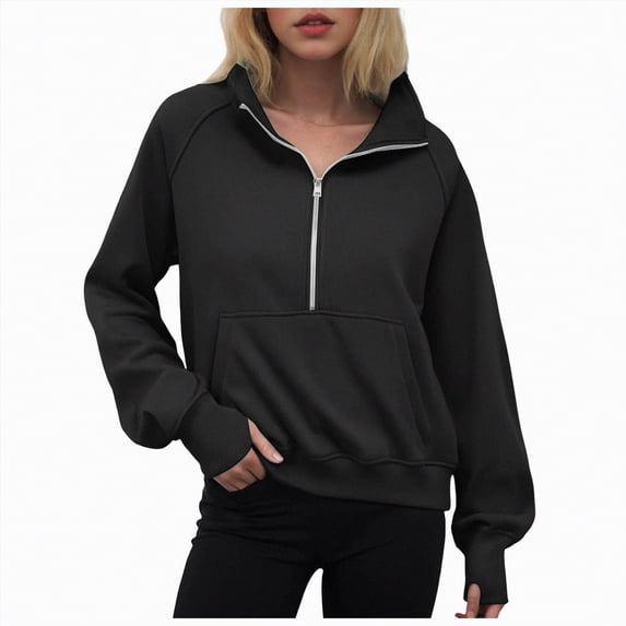 Godom Womens Sweatshirt Cropped Fleece Sweatshirts 2025 Fall Fashion Quarter Zip Pullover Long Sleeve Tops Winter Clothes