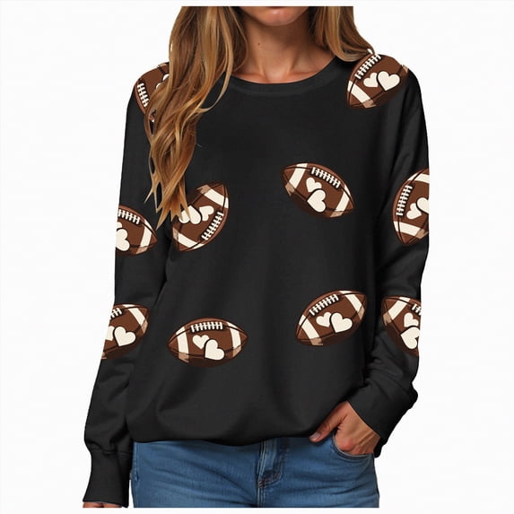 Godom Womens Sweatshirts Crewneck Rugby Printed Long Sleeve Tops Oversized Pullover Sweatshirt for Women