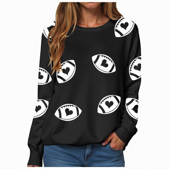 Godom Womens Sweatshirts Crewneck Rugby Printed Long Sleeve Tops Oversized Pullover Sweatshirt for Women