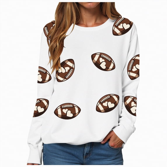 Godom Womens Sweatshirts Crewneck Rugby Printed Long Sleeve Tops Oversized Pullover Sweatshirt for Women