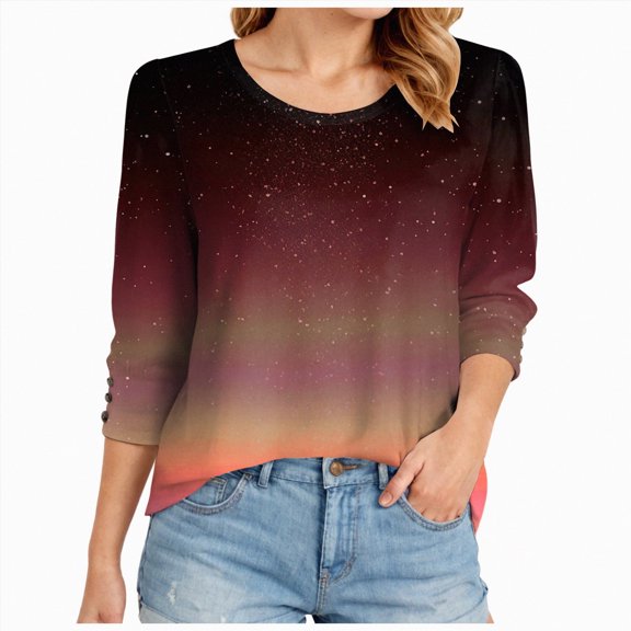 Godom Womens Tops 3/4 Sleeve with Buttons Dressy Casual Blouses Summer Outfits Beach Vacation Plus Size Spring Clothes