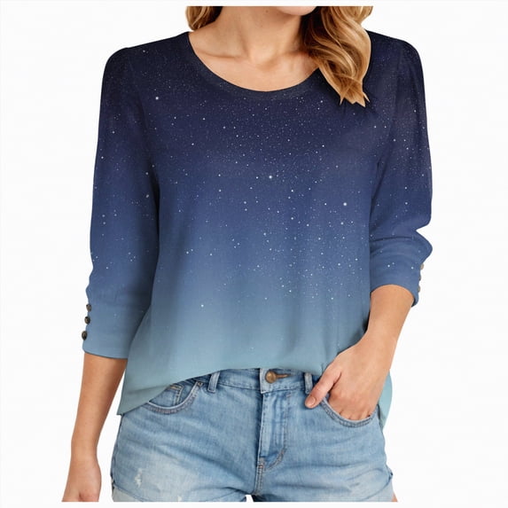 Godom Womens Tops 3/4 Sleeve with Buttons Dressy Casual Blouses Summer Outfits Beach Vacation Plus Size Spring Clothes