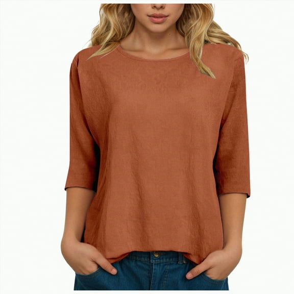 Godom Womens Tops Casual 3/4 Sleeve Crew Neck Shirts Loose Fit Tunic Blouses