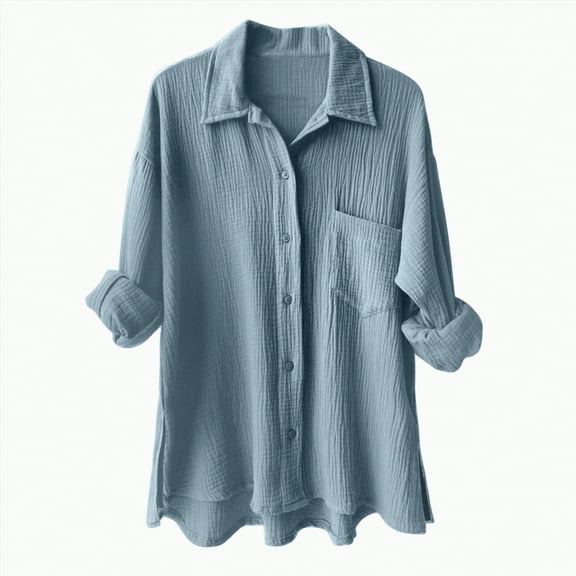 Godom Womens V Neck Long Sleeve Button Down Blouses Tops Oversize Leisure Shirt