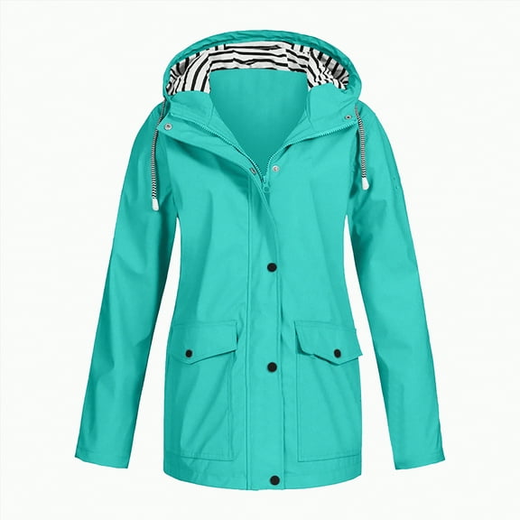 Godom Womens Waterproof Rain Jacket with Hood,Teen Girls Lightweight Long Sleeve Windbreaker 2025 Fashion Coats,Zip Up Drawstring Raincoat with Pockets