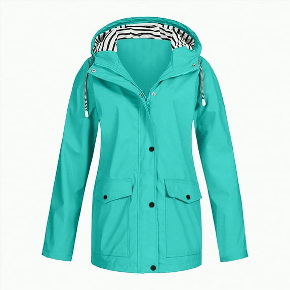 Godom Womens Waterproof Rain Jacket with Hood,Teen Girls Lightweight Long Sleeve Windbreaker 2025 Fashion Coats,Zip Up Drawstring Raincoat with Pockets