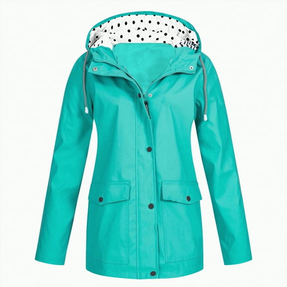 Godom Womens Waterproof Rain Jacket with Hood Women Solid Rain Jacket Outdoor Plus Size Hooded Raincoat Windproof